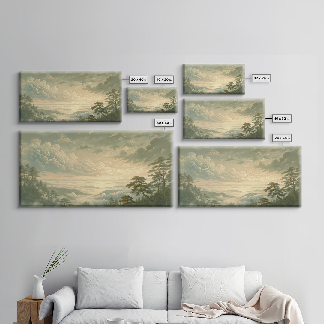 Romantic Cloudscape with Blush and Cream Tones Canvas Print, General Fine Art, Wall Art, Living Room Decor, Oil Painting, GEN-2x1-62