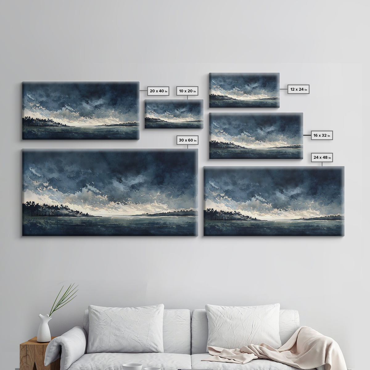 Elegant Ink Wash Landscape Canvas Print, General Fine Art, Digital Prints, Living Room Decor, Oil Painting, Large Wall Art, GEN-2x1-64