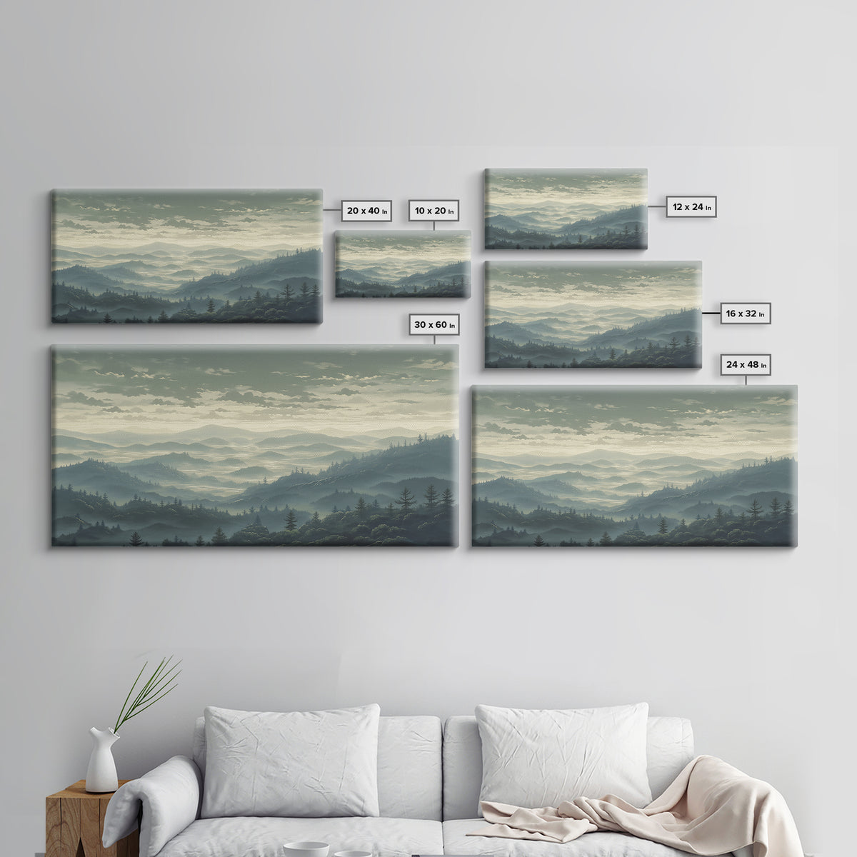 Misty Mountain Valley Framed Canvas Print, General Fine Art, Art Prints, Living Room Decor, Fine Art, Wall Hanging, GEN-2x1-72