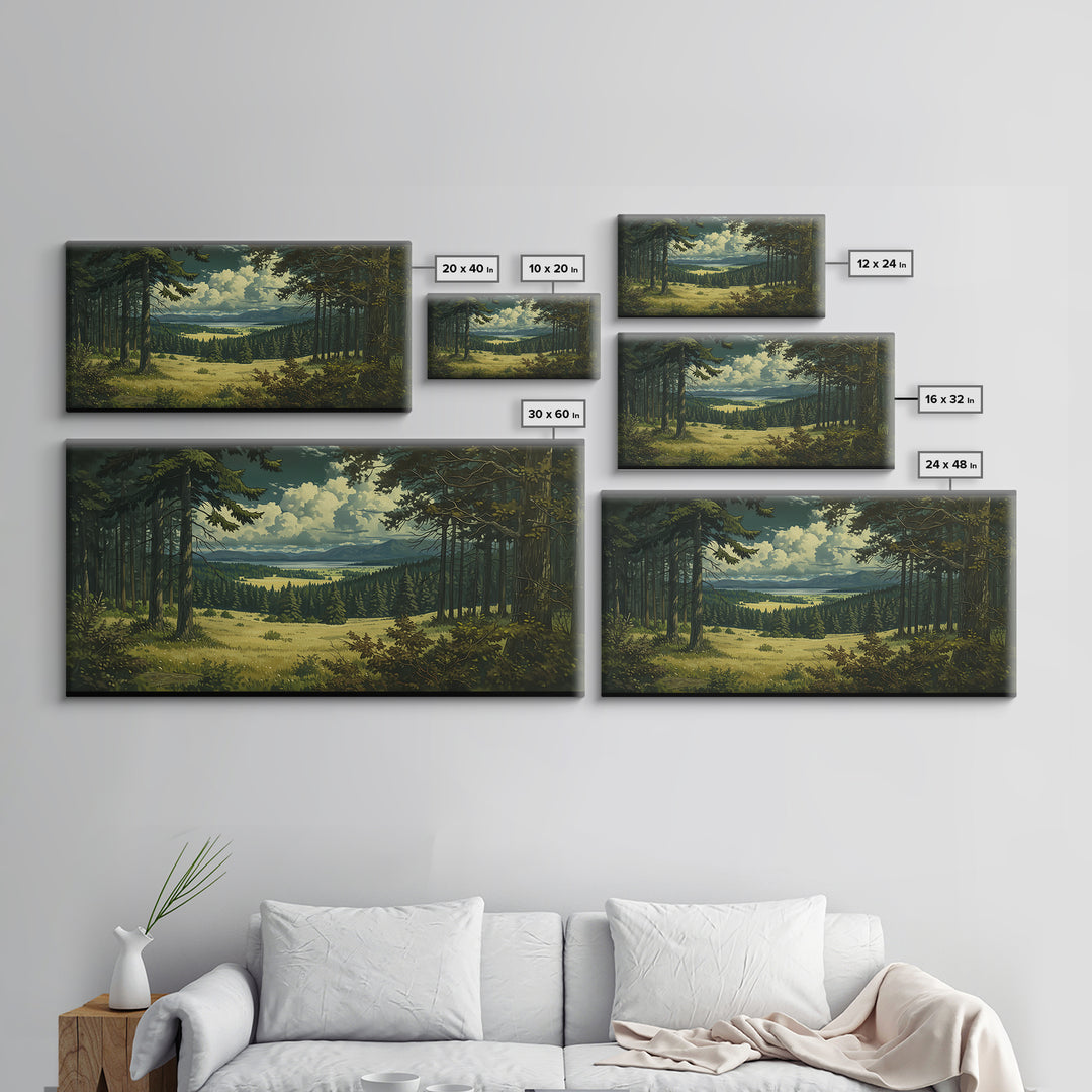 Moody Forest Clearing Canvas Print, General Fine Art, Mid Century Modern, Living Room Decor, Fine Art, Bedroom Decor, GEN-2x1-76