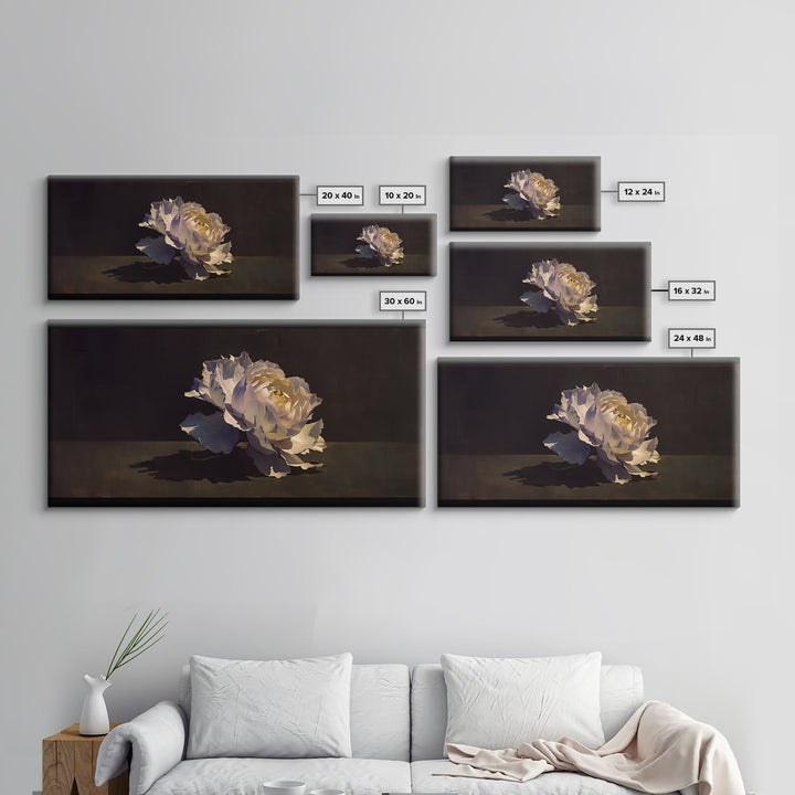 Single Sculptural Flower on a Dark Ground Canvas Print, General Fine Art, Canvas, Living Room Decor, Watercolor Art, GEN-2x1-77