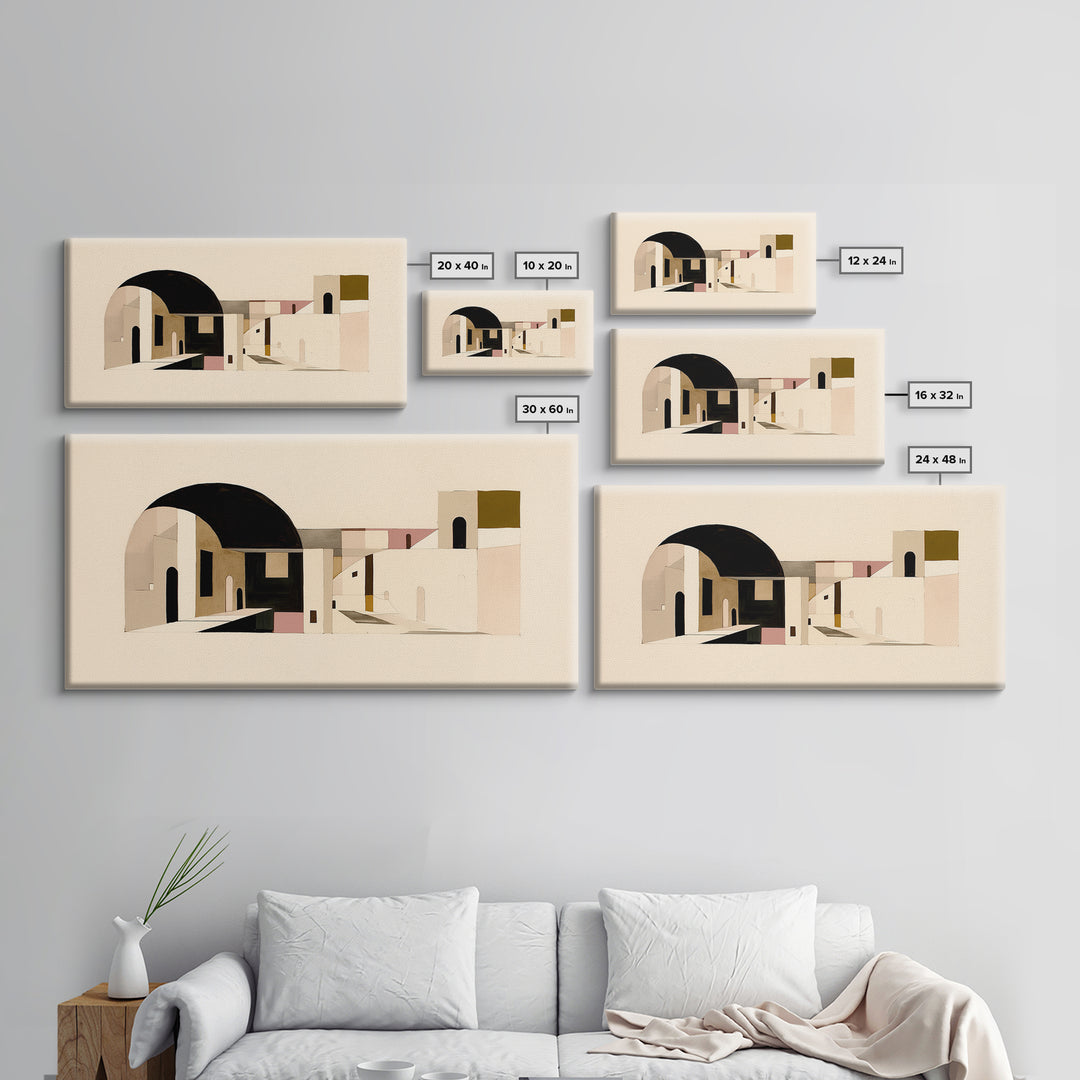 Monochrome Architectural Arch Composition Framed Canvas Print, General Fine Art, Original Painting, Living Room Decor, Fine Art, GEN-2x1-80