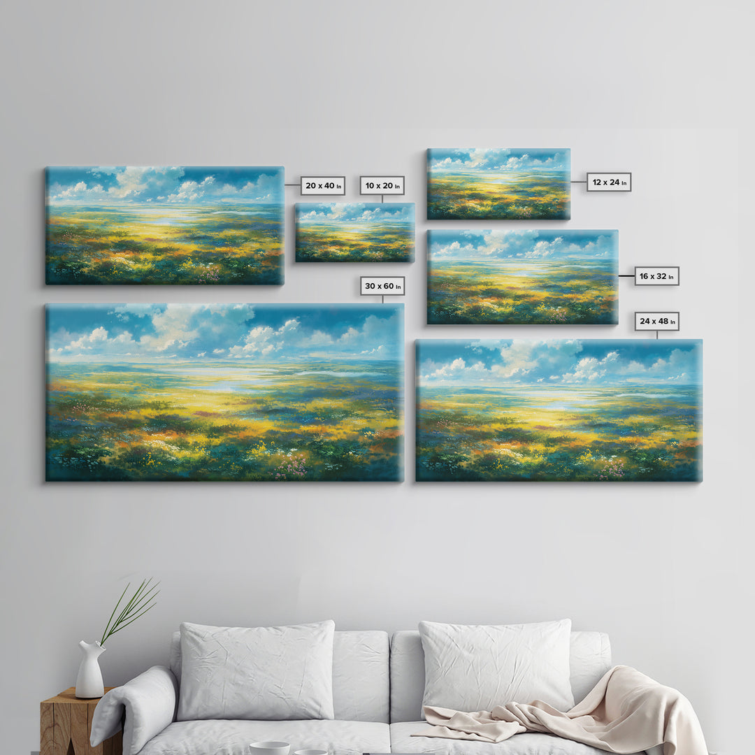 Sunlit Meadow with Loose Impressionist Brushwork Canvas Print, General Fine Art, Wall Decor, Living Room Decor, Fine Art, GEN-2x1-82
