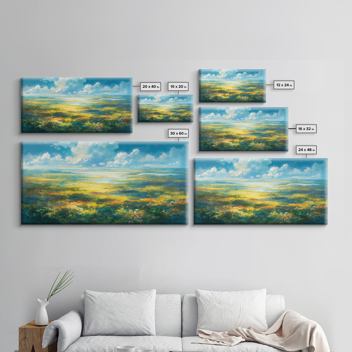 Sunlit Meadow with Loose Impressionist Brushwork Canvas Print, General Fine Art, Wall Decor, Living Room Decor, Fine Art, GEN-2x1-82