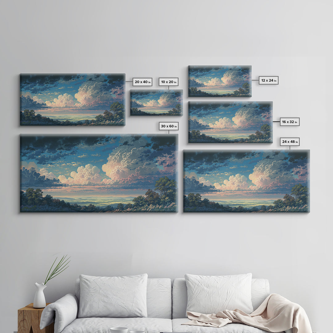 Romantic Cloudscape with Blush and Cream Tones Framed Canvas Print, General Fine Art, Painting, Living Room Decor, Fine Art, GEN-2x1-86