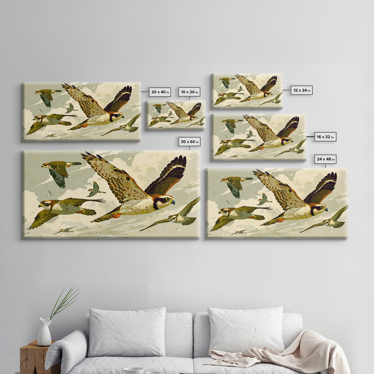 Minimal Birds in Flight over an Open Framed Canvas Print, General Fine Art, Decor, Living Room Decor, Oil Painting, GEN-2x1-90