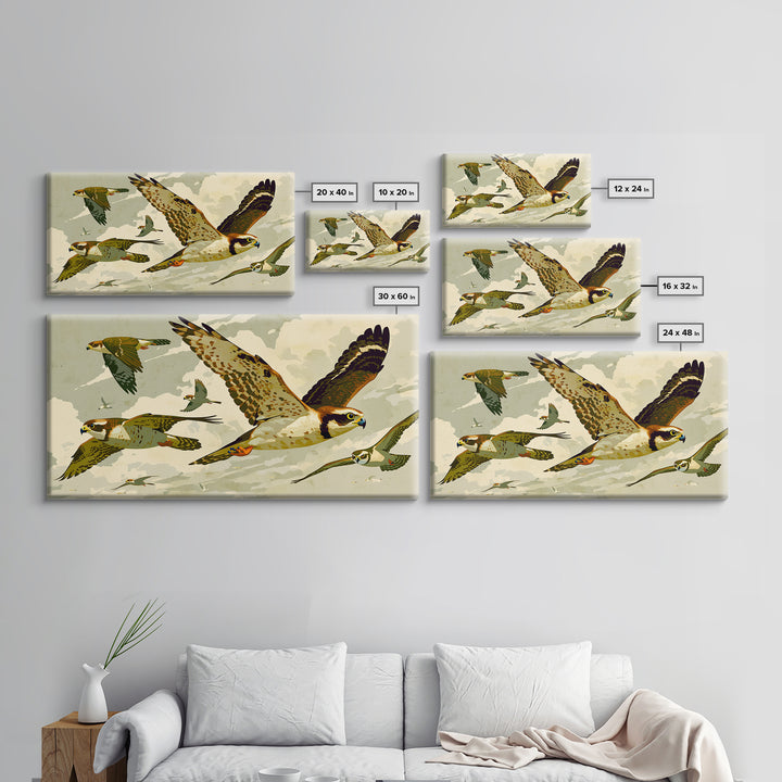 Minimal Birds in Flight over an Open Framed Canvas Print, General Fine Art, Decor, Living Room Decor, Oil Painting, GEN-2x1-90