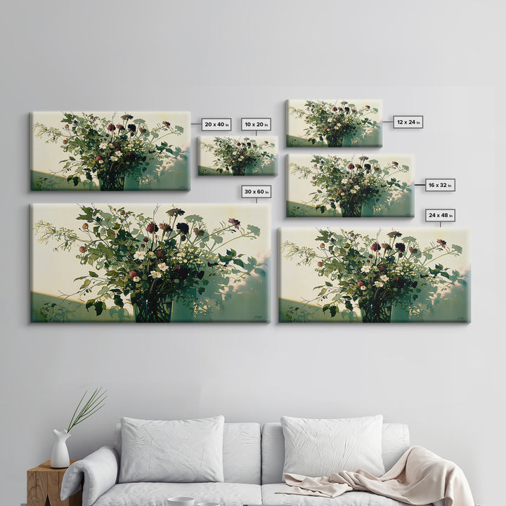 Classic Oil Painted Vase of Wildflowers Framed Canvas Print, General Fine Art, Art Print, Living Room Decor, Fine Art, GEN-2x1-91