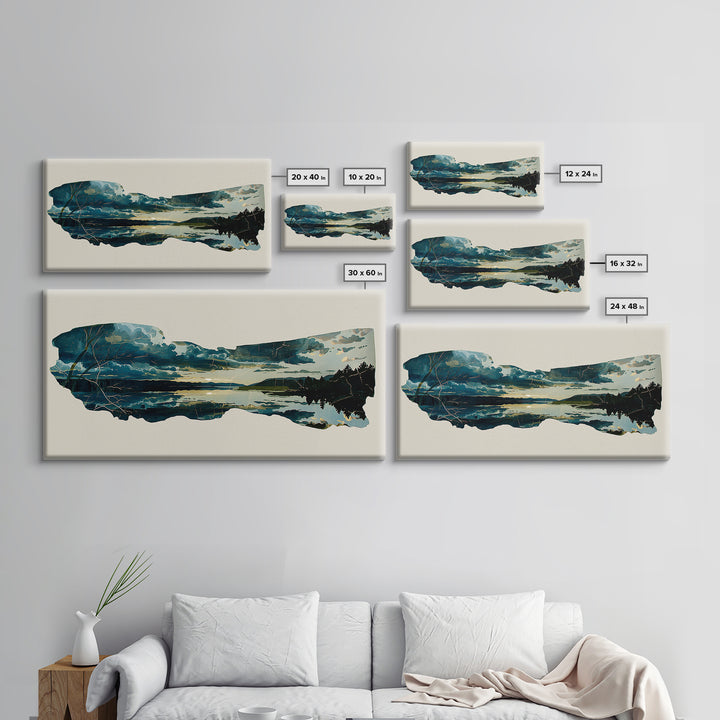 Quiet Abstract River Shape Framed Canvas Print, General Fine Art, Canvas, Living Room Decor, Abstract Art, Canvas Art, GEN-2x1-92