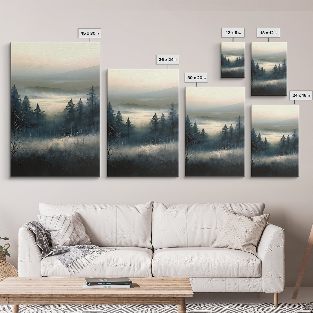Elegant Ink Wash Landscape Framed Canvas Print, General Fine Art, Wall Decor, Living Room Decor, Fine Art, Original Painting, GEN-2x3-100