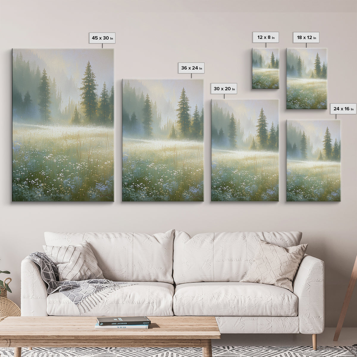 Sunlit Meadow with Loose Impressionist Brushwork Framed Canvas Print, General Fine Art, Poster, Living Room Decor, Fine Art, GEN-2x3-22