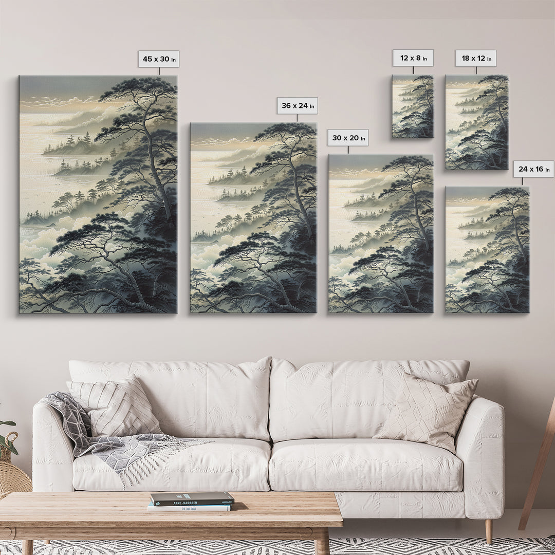 Elegant Ink Wash Landscape Framed Canvas Print, General Fine Art, Wall Hanging, Living Room Decor, Oil Painting, GEN-2x3-28