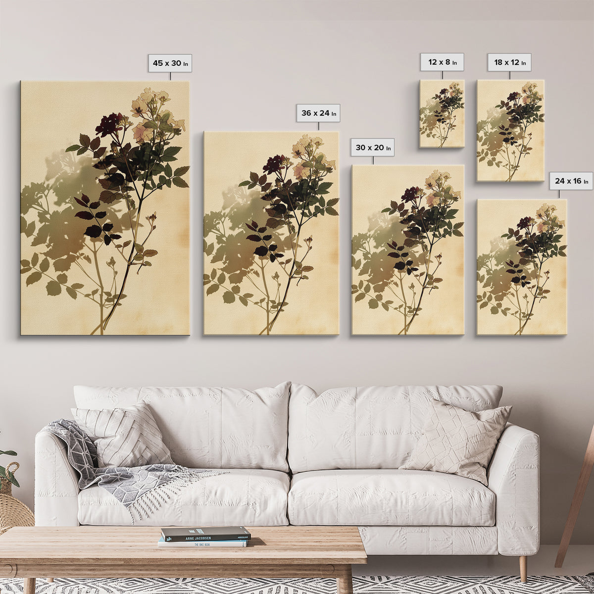 Botanical Silhouette Series Canvas Print, General Fine Art, Print, Living Room Decor, Watercolor Art, Art Deco, GEN-2x3-29