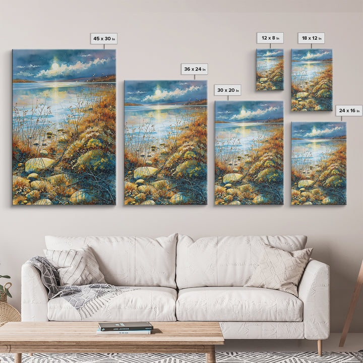 Dreamlike Moonlit Lake Canvas Print, General Fine Art, Printable, Living Room Decor, Oil Painting, Framed Wall Art, GEN-2x3-45