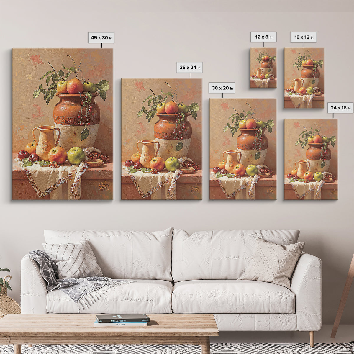 Simple Still Life of Fruit and Linen Framed Canvas Print, General Fine Art, Home Decor, Living Room Decor, Abstract Art, GEN-2x3-48
