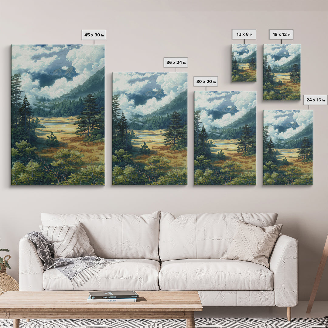 Moody Forest Clearing Framed Canvas Print, General Fine Art, Wall Decor, Living Room Decor, Fine Art, Original Painting, GEN-2x3-64
