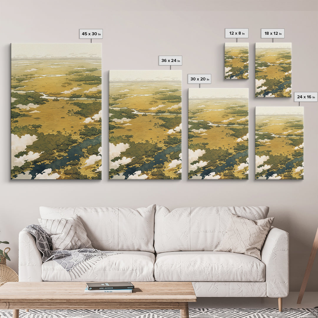 Elegant Ink Wash Landscape Framed Canvas Print, General Fine Art, Framed Wall Art, Living Room Decor, Watercolor Art, GEN-2x3-76