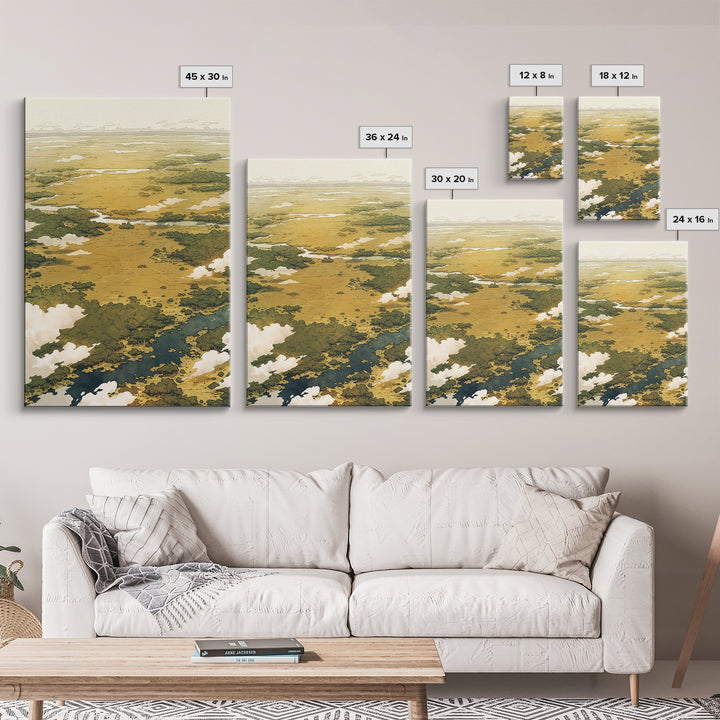Elegant Ink Wash Landscape Framed Canvas Print, General Fine Art, Framed Wall Art, Living Room Decor, Watercolor Art, GEN-2x3-76