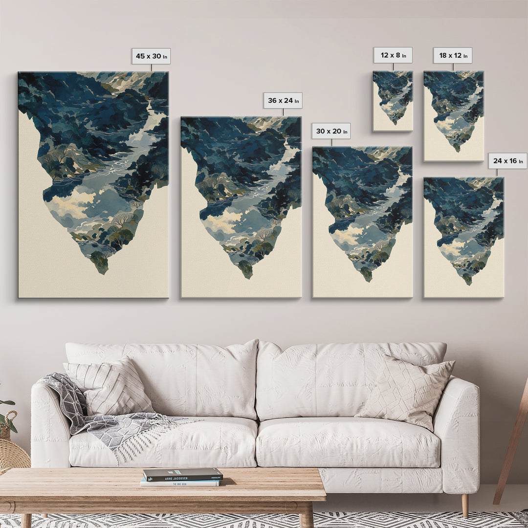 Quiet Abstract River Shape Framed Canvas Print, General Fine Art, Print, Living Room Decor, Abstract Art, Art Deco, GEN-2x3-80