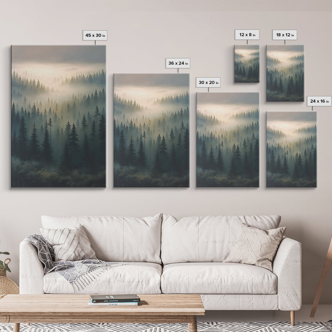 Moody Forest Clearing Framed Canvas Print, General Fine Art, Mid Century Modern, Living Room Decor, Fine Art, GEN-2x3-88