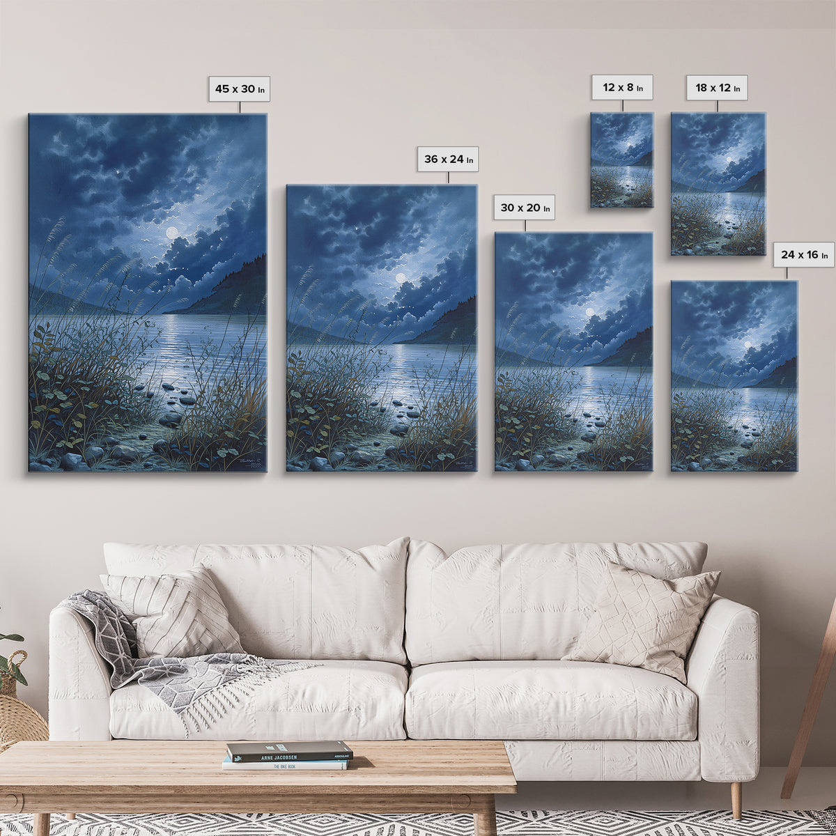 Dreamlike Moonlit Lake Framed Canvas Print, General Fine Art, Oil Painting, Living Room Decor, Fine Art, Gallery Decor, GEN-2x3-93