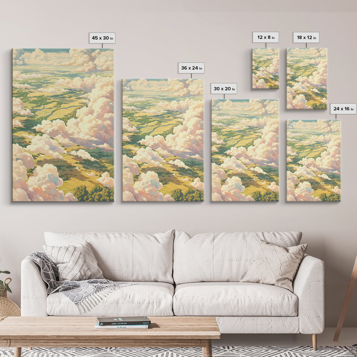 Romantic Cloudscape with Blush and Cream Tones Framed Canvas Print, General Fine Art, Print, Living Room Decor, Watercolor Art, GEN-2x3-98