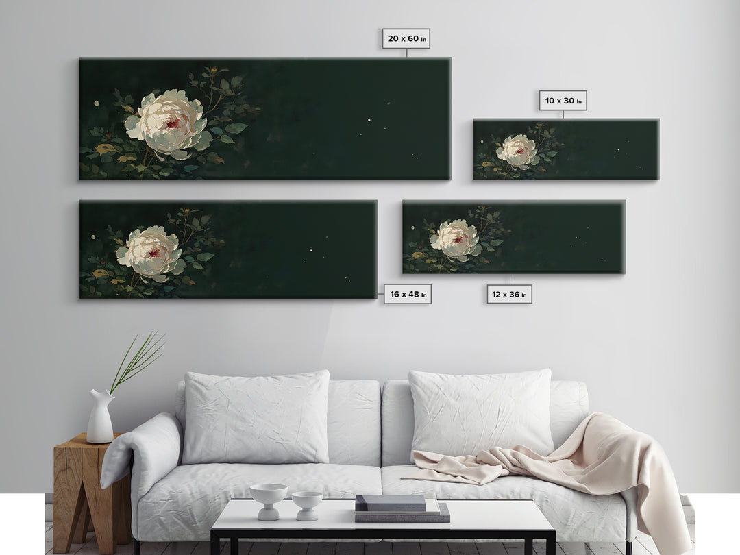 Single Sculptural Flower on a Dark Ground Framed Canvas Print, General Fine Art, Large Wall Art, Living Room Decor, Fine Art, GEN-3x1-1
