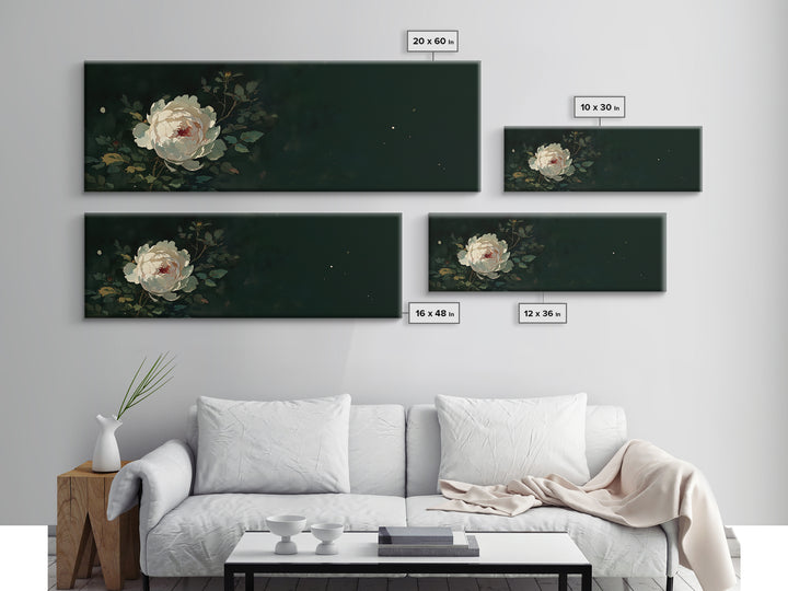 Single Sculptural Flower on a Dark Ground Framed Canvas Print, General Fine Art, Large Wall Art, Living Room Decor, Fine Art, GEN-3x1-1