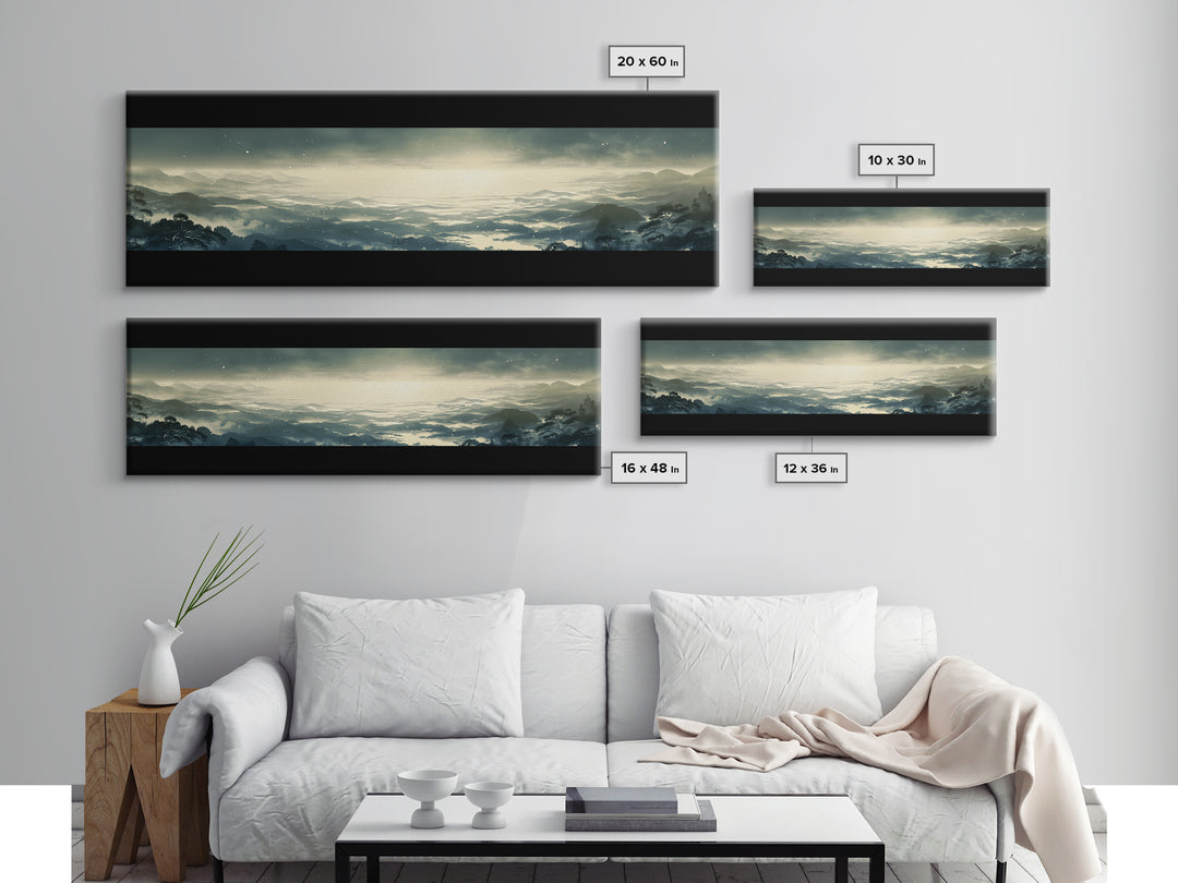 Elegant Ink Wash Landscape Framed Canvas Print, General Fine Art, Framed Wall Art, Living Room Decor, Watercolor Art, GEN-3x1-12