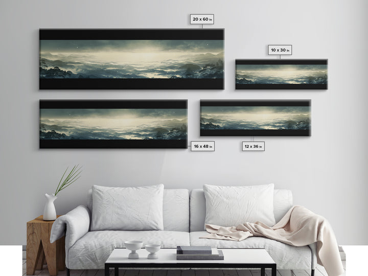 Elegant Ink Wash Landscape Framed Canvas Print, General Fine Art, Framed Wall Art, Living Room Decor, Watercolor Art, GEN-3x1-12