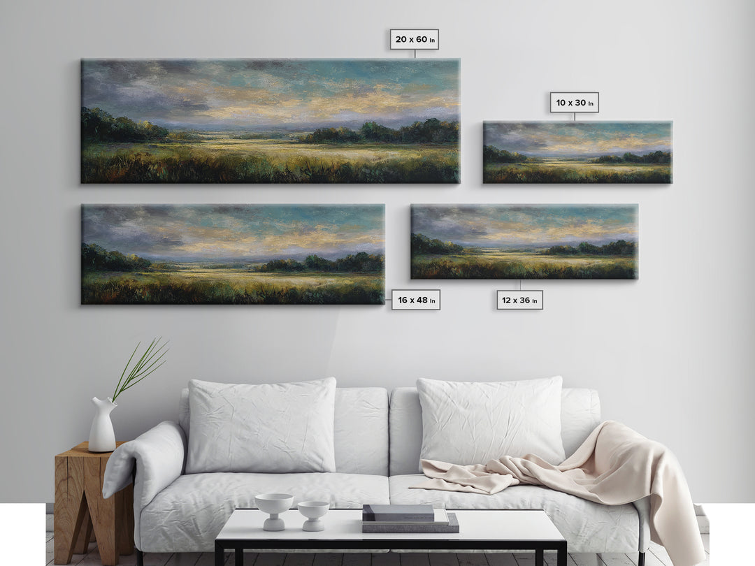 Sunlit Meadow with Loose Impressionist Brushwork Canvas Print, General Fine Art, Wall Decor, Living Room Decor, Fine Art, GEN-3x1-30