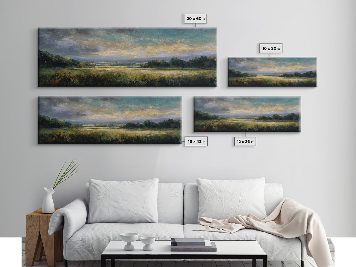 Sunlit Meadow with Loose Impressionist Brushwork Canvas Print, General Fine Art, Wall Decor, Living Room Decor, Fine Art, GEN-3x1-30