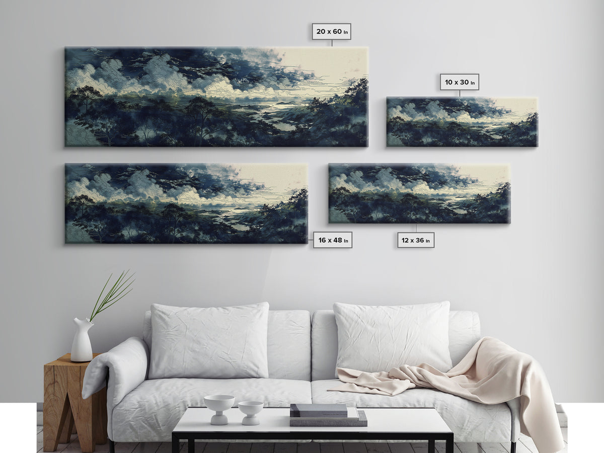 Elegant Ink Wash Landscape Canvas Print, General Fine Art, Gallery Decor, Living Room Decor, Fine Art, Wall Art, GEN-3x1-36