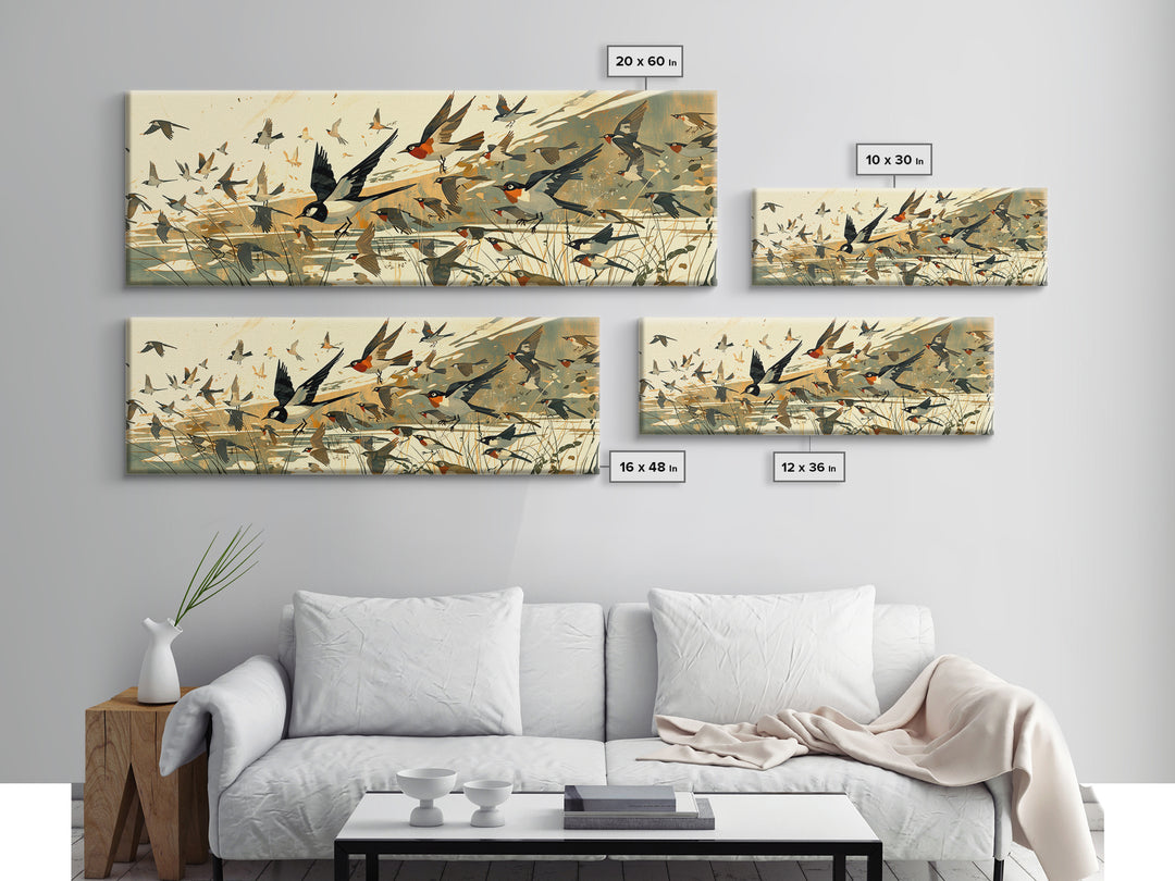Minimal Birds in Flight over an Open Canvas Print, General Fine Art, Printable, Living Room Decor, Fine Art, GEN-3x1-38