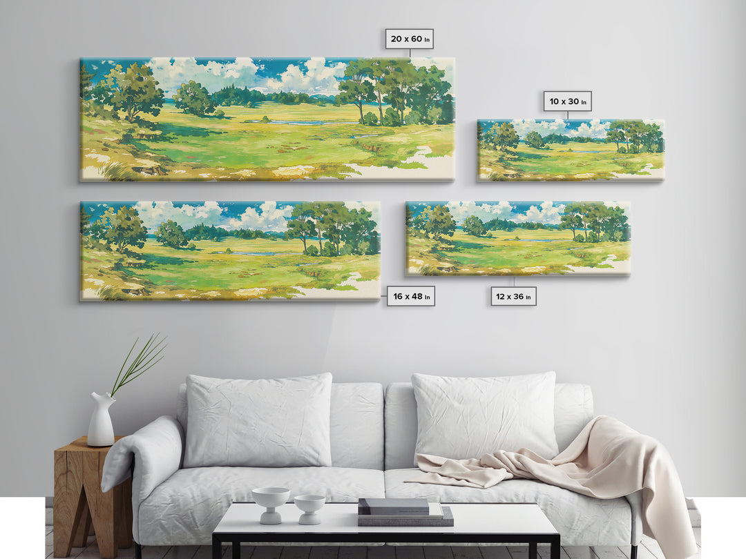 Sunlit Meadow with Loose Impressionist Brushwork Canvas Print, General Fine Art, Canvas Art, Living Room Decor, Fine Art, GEN-3x1-54