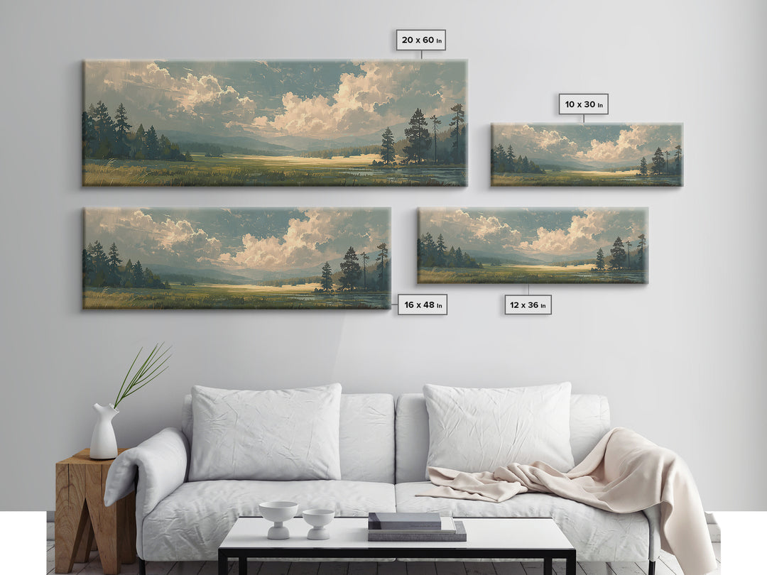 Sunlit Meadow with Loose Impressionist Brushwork Canvas Print, General Fine Art, Framed Wall Art, Living Room Decor, GEN-3x1-6
