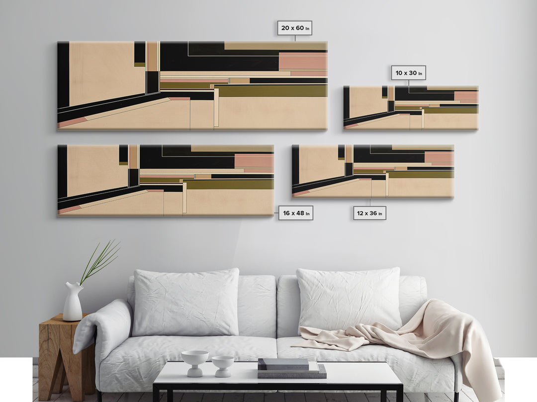 Modern Geometric Composition Framed Canvas Print, General Fine Art, Art Deco, Living Room Decor, Fine Art, Fine Art Print, GEN-3x1-74