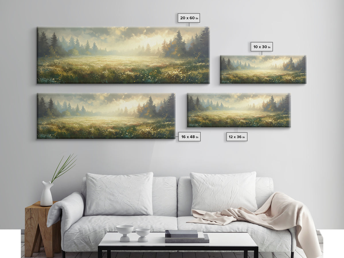 Sunlit Meadow with Loose Impressionist Brushwork Canvas Print, General Fine Art, Digital Prints, Living Room Decor, GEN-3x1-78