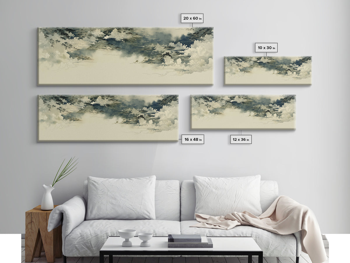 Elegant Ink Wash Landscape Framed Canvas Print, General Fine Art, Wall Decor, Living Room Decor, Fine Art, Original Painting, GEN-3x1-84