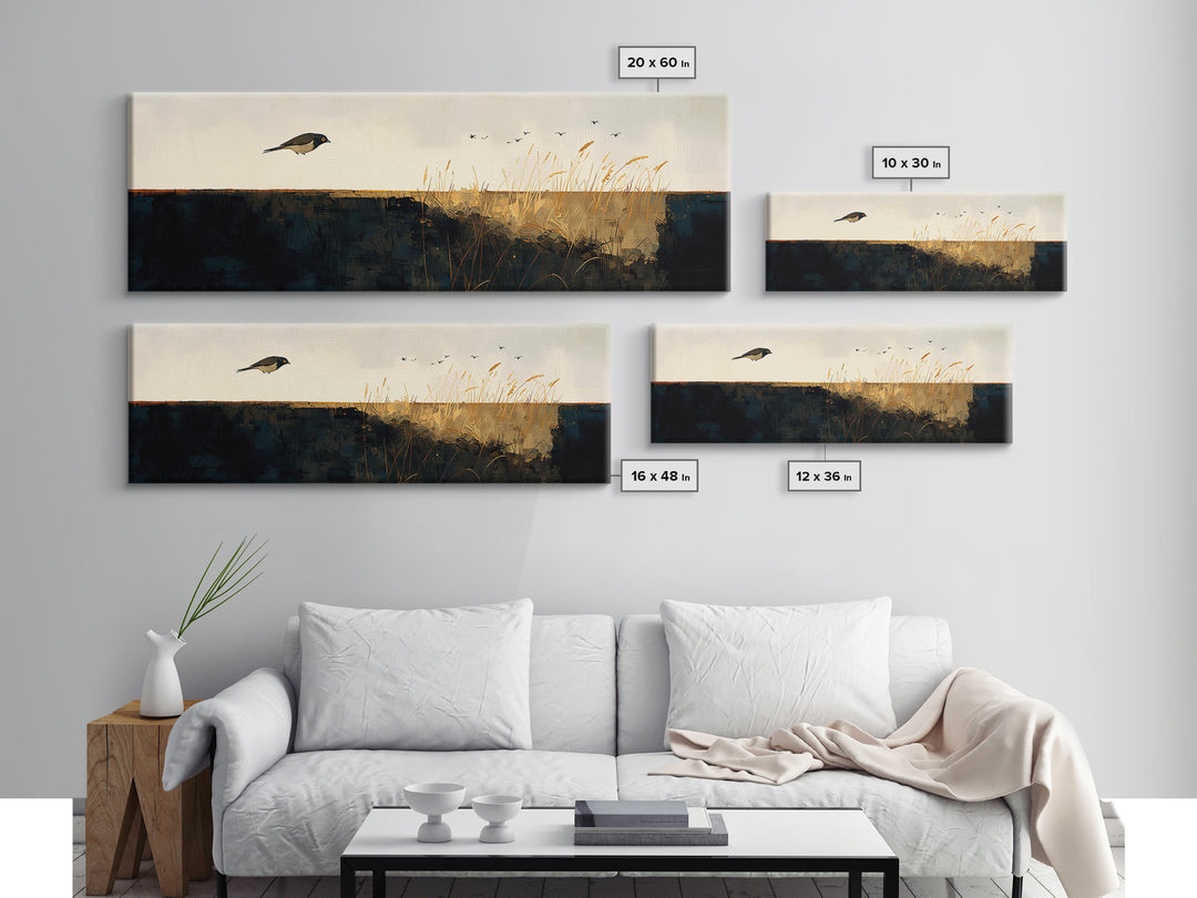 Minimal Birds in Flight over an Open Canvas Print, General Fine Art, Wall Art Prints, Living Room Decor, Watercolor Art, GEN-3x1-86