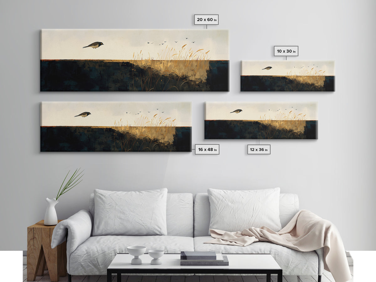 Minimal Birds in Flight over an Open Canvas Print, General Fine Art, Wall Art Prints, Living Room Decor, Watercolor Art, GEN-3x1-86
