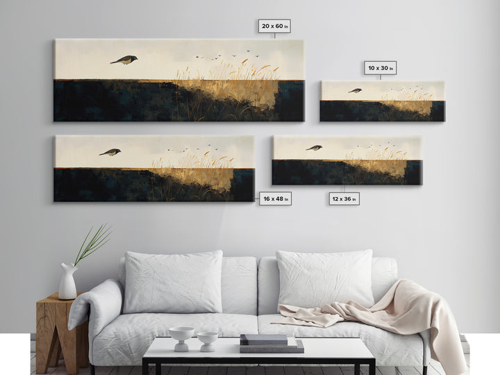 Minimal Birds in Flight over an Open Canvas Print, General Fine Art, Wall Art Prints, Living Room Decor, Watercolor Art, GEN-3x1-86