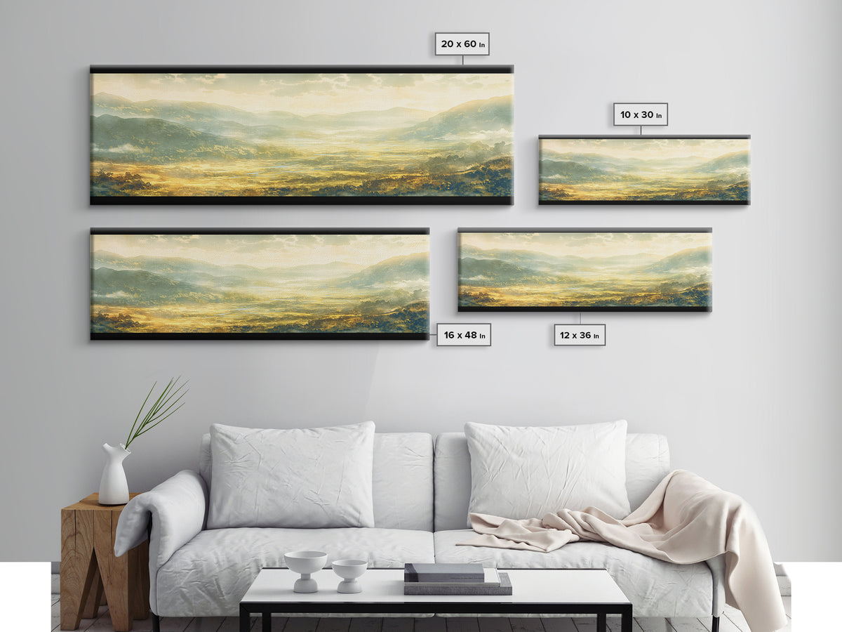 Misty Mountain Valley Canvas Print, General Fine Art, Decor, Living Room Decor, Fine Art, Digital Wall Art, Large Wall Art, GEN-3x1-92
