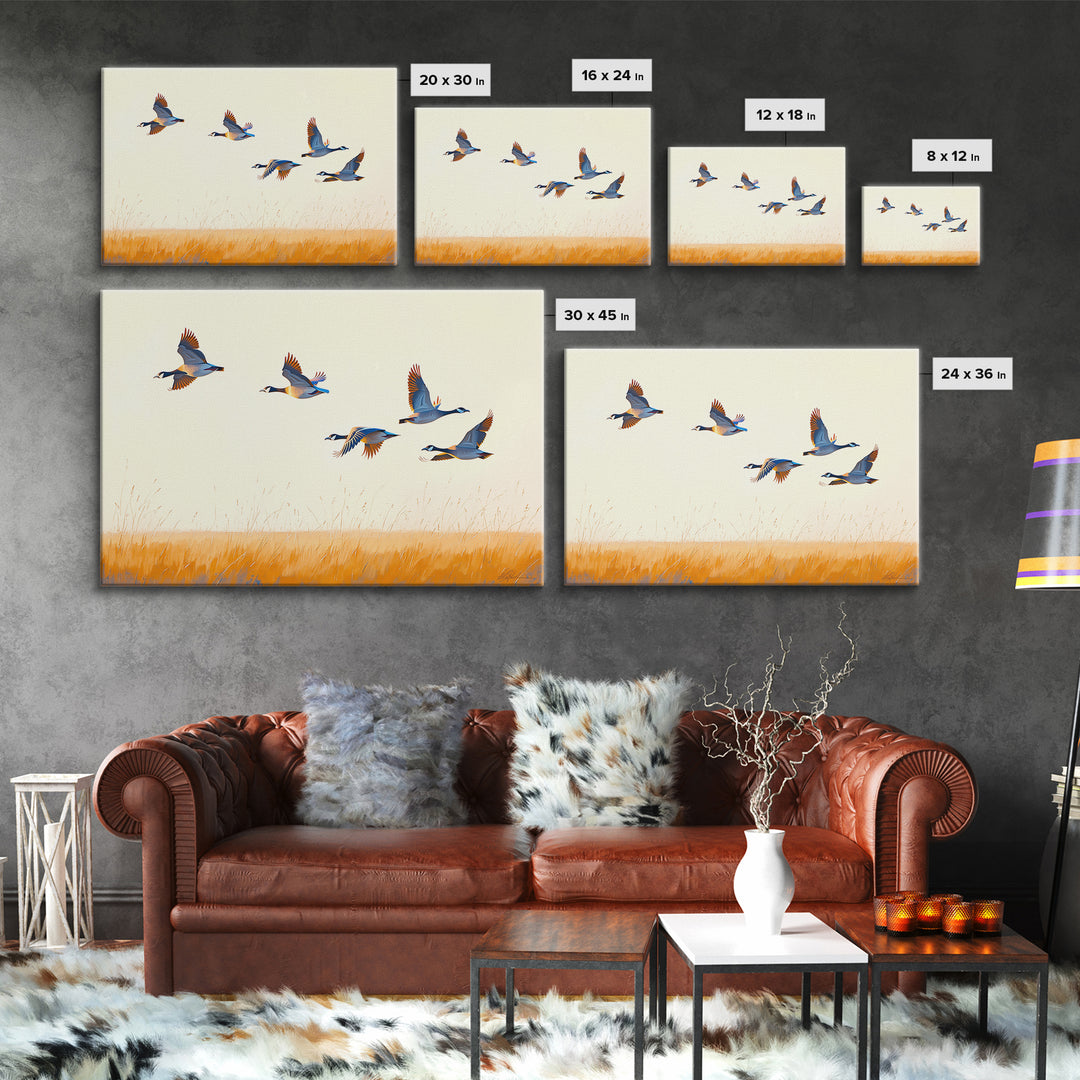 Minimal Birds in Flight over an Open Framed Canvas Print, General Fine Art, Art Prints, Living Room Decor, Fine Art, GEN-3x2-2