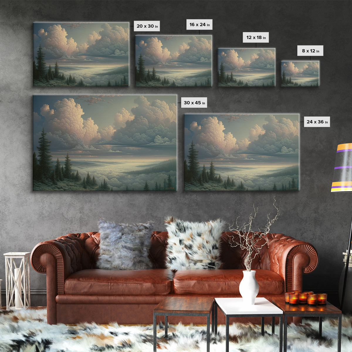 Romantic Cloudscape with Blush and Cream Tones Canvas Print, General Fine Art, Canvas, Living Room Decor, Oil Painting, GEN-3x2-22