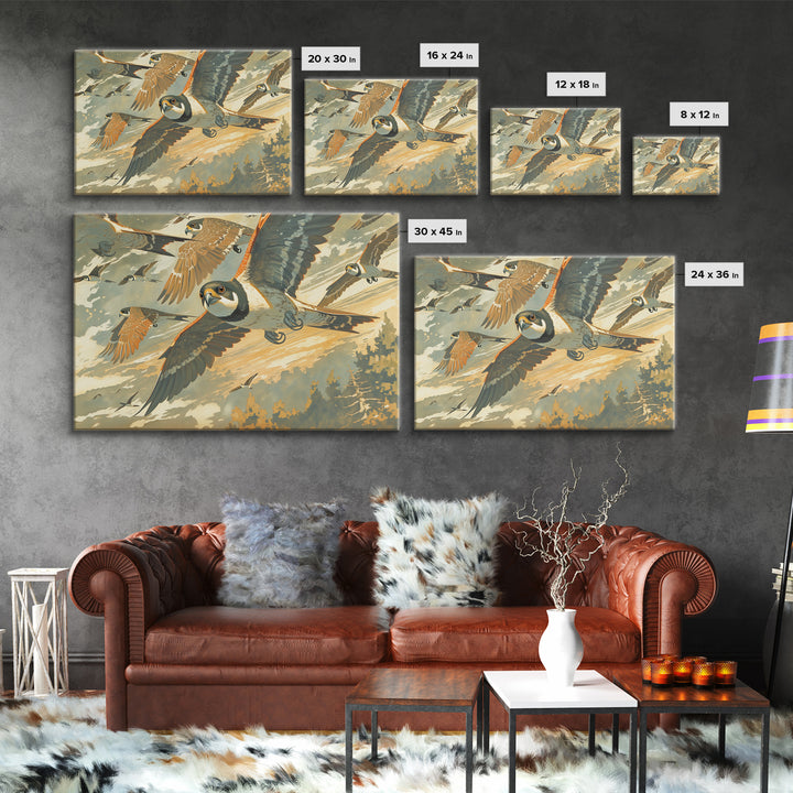 Minimal Birds in Flight over an Open Canvas Print, General Fine Art, Wall Art Prints, Living Room Decor, Watercolor Art, GEN-3x2-26
