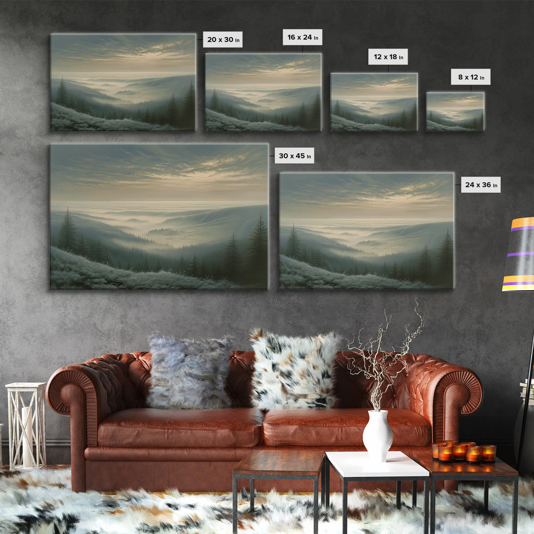Misty Mountain Valley Canvas Print, General Fine Art, Abstract Art, Living Room Decor, Oil Painting, Textured Painting, GEN-3x2-32