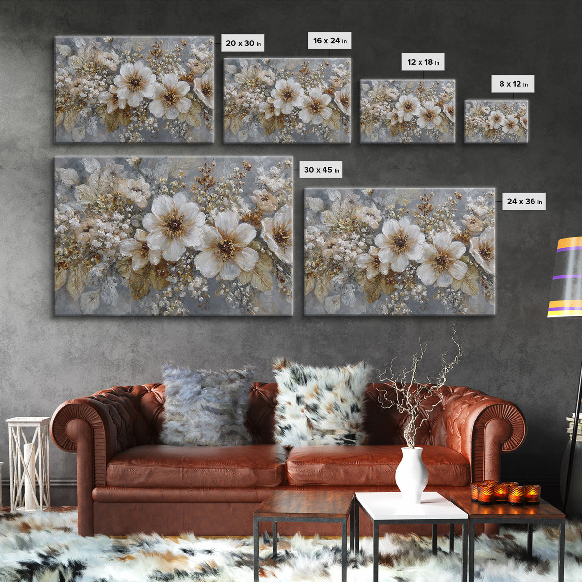 Botanical Silhouette Series Canvas Print, General Fine Art, Neutral Decor, Living Room Decor, Oil Painting, Home Decor, GEN-3x2-49