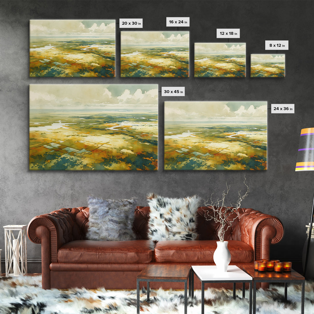 Quiet Abstract Landscape Framed Canvas Print, General Fine Art, Abstract Art, Living Room Decor, Oil Painting, GEN-3x2-5