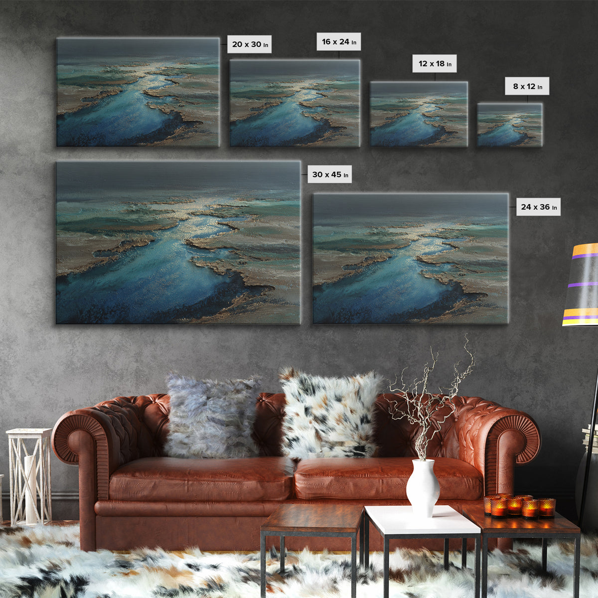 Quiet Abstract River Shape Canvas Print, General Fine Art, Canvas Wall Art, Living Room Decor, Fine Art, Textured Painting, GEN-3x2-52